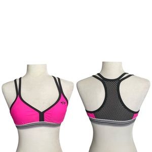 ZX Sport Padded Sports Bra Bikini Top Womens size S Pink Black Mesh Racer Back